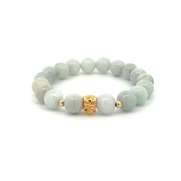 18K Gold Money Bag Lucky Charm Beads Bracelet Gemstones Burmese Jade 8mm - Picture 4 of 9